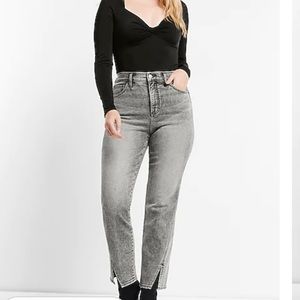 High Waisted Vented Hem Straight Ankle Jeans